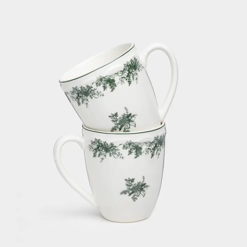 Саптыаяқ, 380 мл, 2 дана, фарфор N, ақ-жасыл, Қысқы гүл шоғы, Winter lace