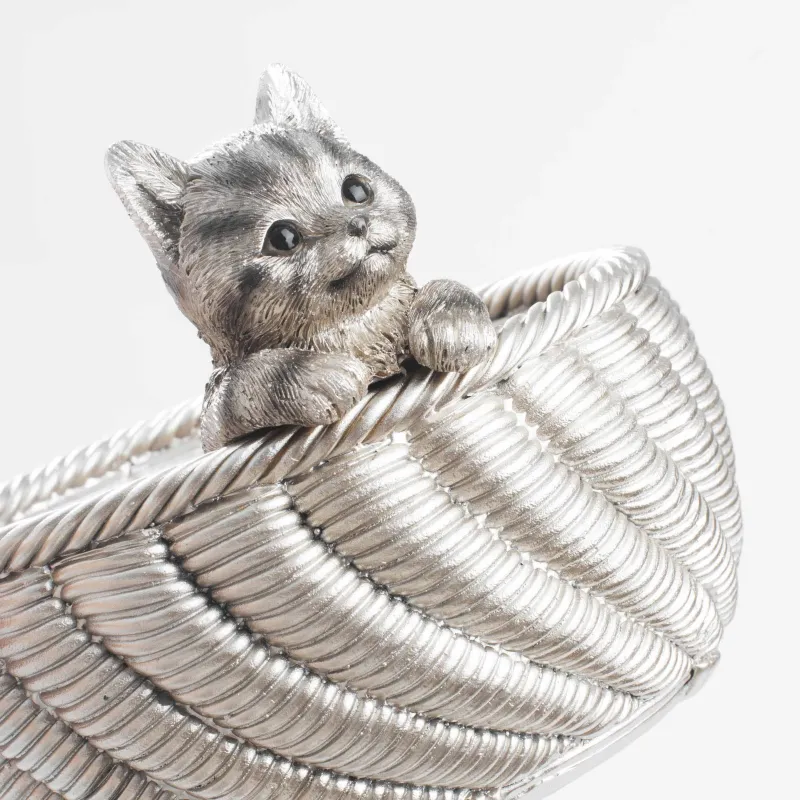 Сәндік ваза, 16х12 см, полирезин, алтын, Себеттегі марғау, Cat, image-5