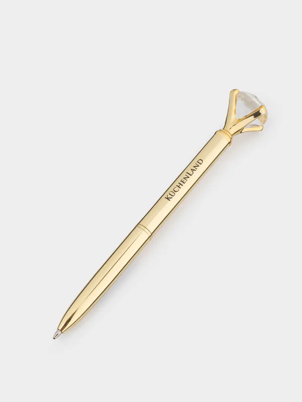 Шарикті қалам, 14 см, мүсіншесі бар, болат, алтын, Хрусталь, Draw figure, image-1