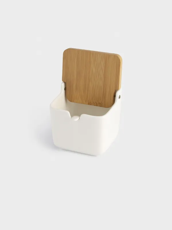 Банка для сыпучих продуктов, 250 мл, с ложкой, фарфор P/бамбук, белая, Keep, image-3