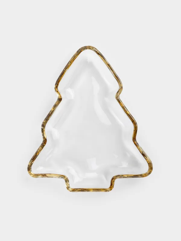 Ыдыс, 20х17х2 см, шыны, алтын жиектері бар, Шырша, Сhristmas classic, image-1