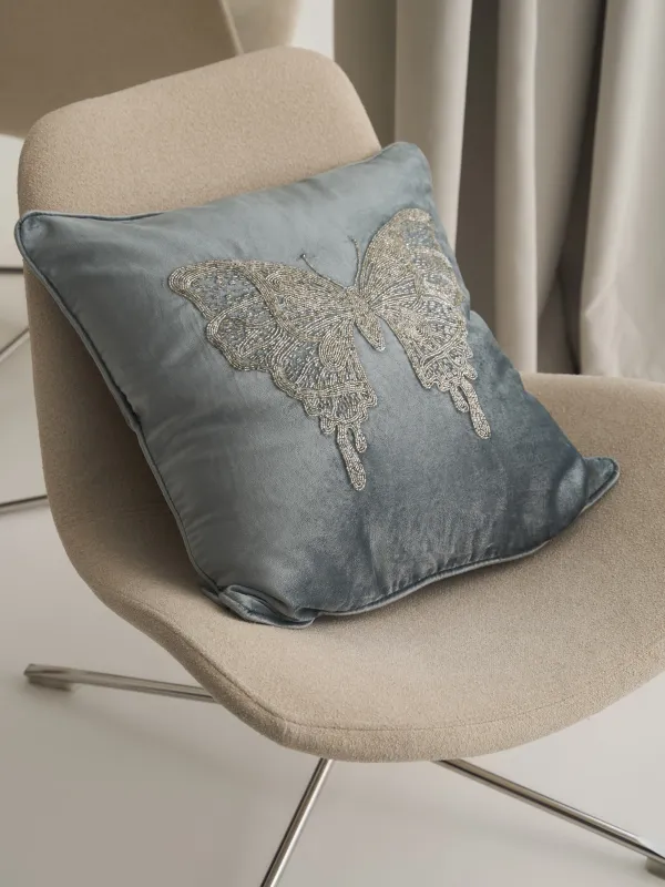 Подушка декоративная, вельвет/бисер, серая, Bugs, image-2