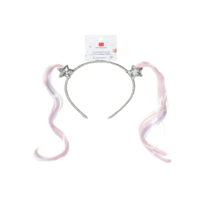 Ободок карнавальный, 17 см, детский, полиэстер/пластик, Пряди со звездами, Hairstyle