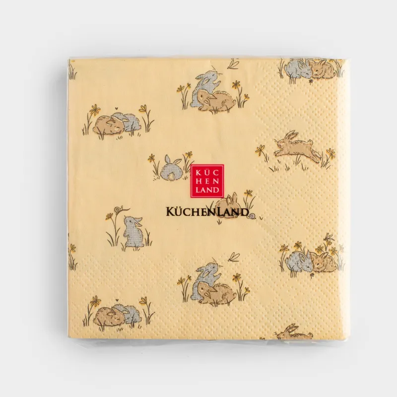 Салфетки бумажные, 21х21 см, 20 шт, квадратные, бежевые, Кролики на лугу, Easter, image-3
