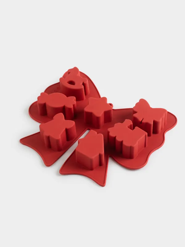 Форма для выпечки кексов, 18х21 см, 7 отд, силикон, красная, Бант, Bakery color, image-1