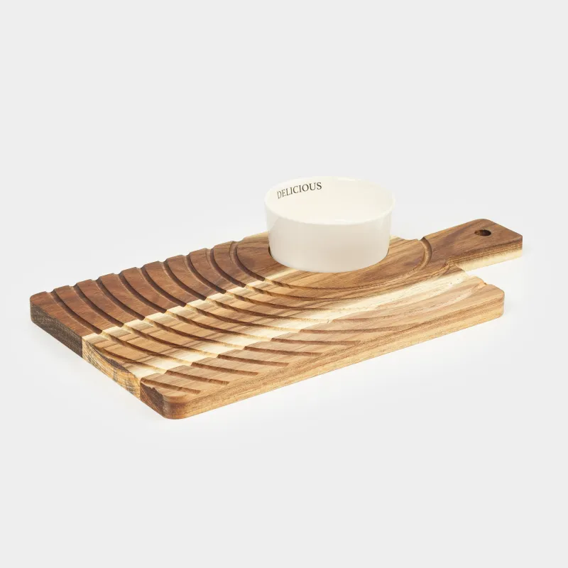 Тіскебасар ыдысы, 33х18 см, кесесі бар, ағаш/керамика, Текстуралы сызықтар, Noble flow