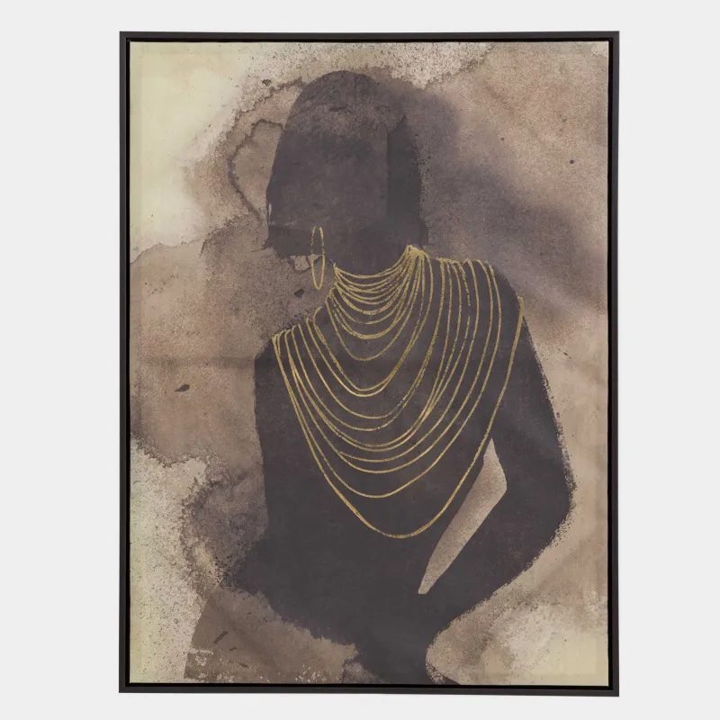Жақтаудағы сурет, 78х103 см, кенеп, қоңыр және қара, Алтын шынжырлы қыз, Abstract