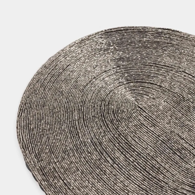 Салфетка под приборы, 31x41 см, бисер, овальная, темно-серая, Shiny beads, image-1