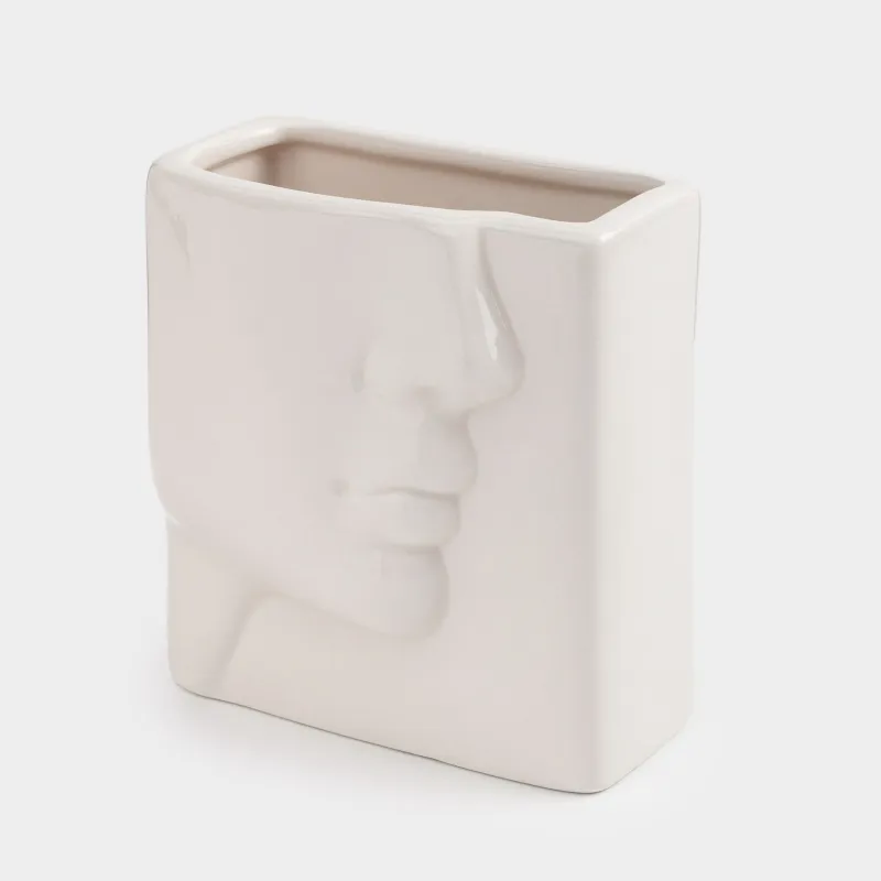 Косметикалық щеткаларға арналған тұғыр, 13 см, керамика, сүт түстес, Бет фрагменті, Face, image-1