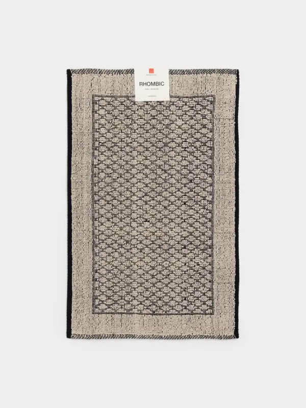 Коврик, 50х80 см, с бахромой, противоскользящий, хлопок, бежево-черный, Ромбы, Rhombic, image-6