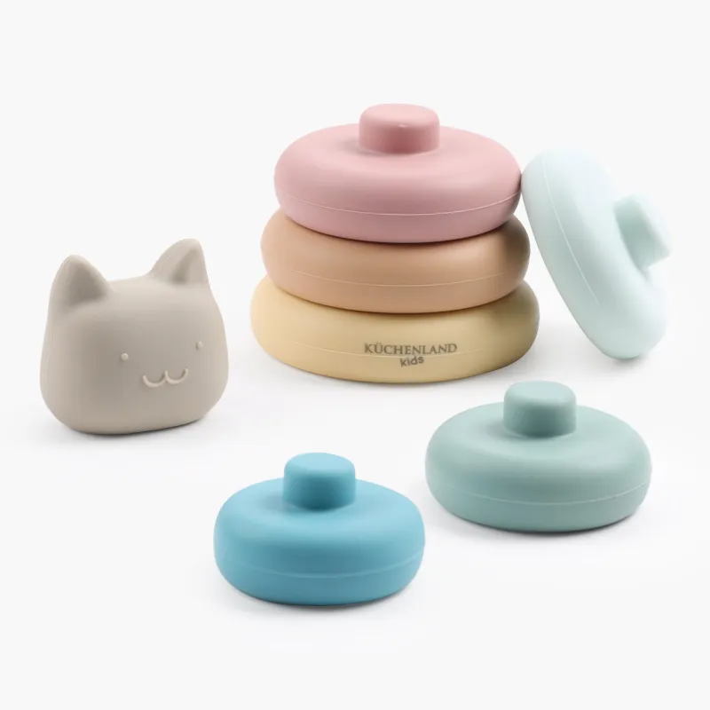 Ойыншық дамытушы, 16 см, 7 пр, силикон, түсті, пирамида мысық, Kiddy, image-1