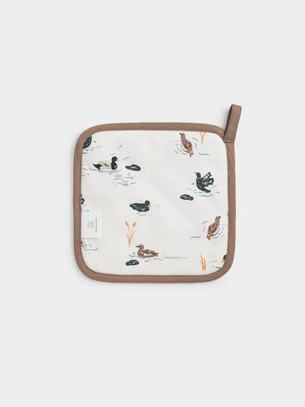 Ыдыс ұстағыш, 20х20 см, мақта, сүт түстес, Үйректер, Ducks in pond, image-3