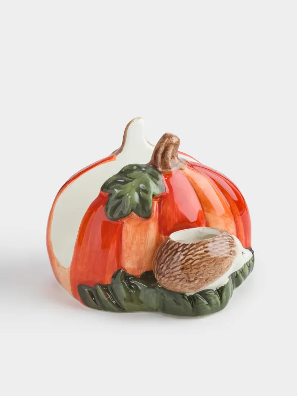 Салфетница, 12 см, с отделением для зубочисток, керамика D, Еж с тыквой, Forest symphony, image-1