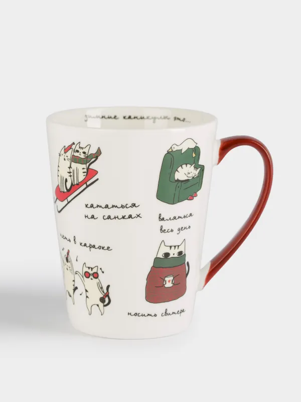 Саптыаяқ, 420 мл, фарфор N, ақ-қызыл, Демалыстағы мысықтар, Cat, image-0