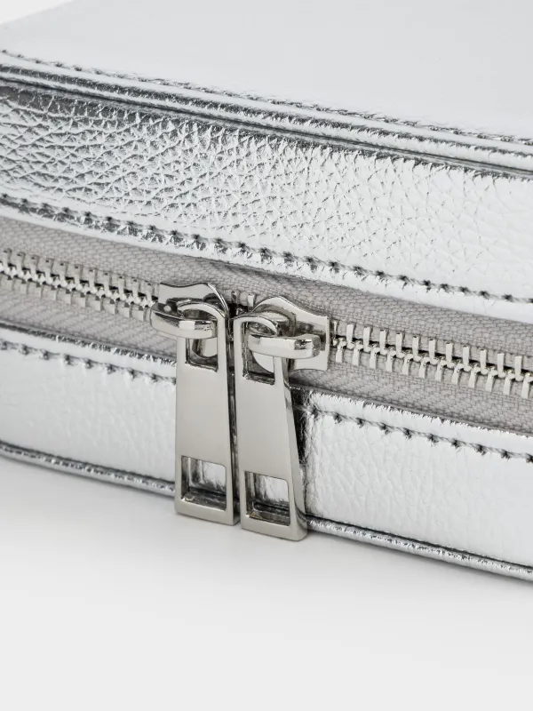 Шкатулка для украшений, 11х11 см, с зеркалом, искусственная кожа/МДФ, серебристая, Premiere small, image-1