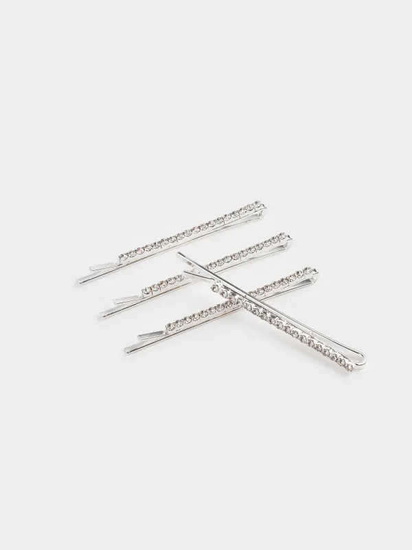 Шаш қыстырғыш, 6 см, 4 дана, шыны/металл, күміс түстес, Hair crystal, image-2