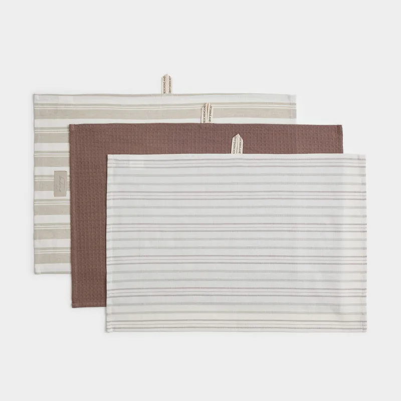 Полотенце кухонное, 40х60 см, 3 шт, хлопок, бежевое/коричневое, Полосы, Stripes kitchen