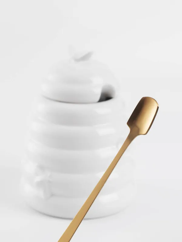 Балға арналған құты, 650 мл, қасықпен, керамика/болат, сүт түстес, аралар, Honey, image-4