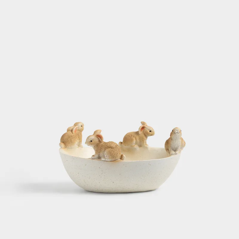 Сәндік ыдыс, 18х13х9 см, полирезин, ақ және қоңыр, Қояндар, Easter lace