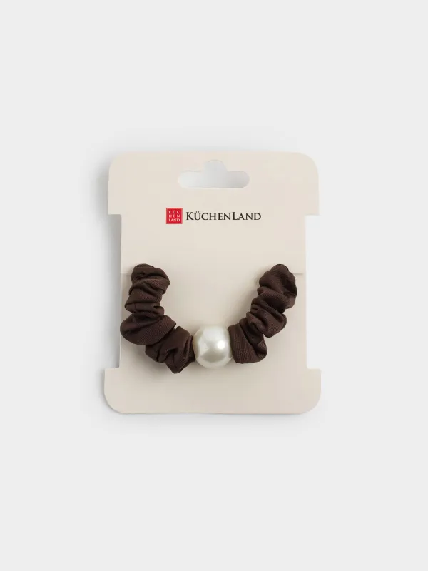 Шаш резеңкесі, 6 см, сәтен/пластик, қоңыр, Моншақ, Silk, image-3