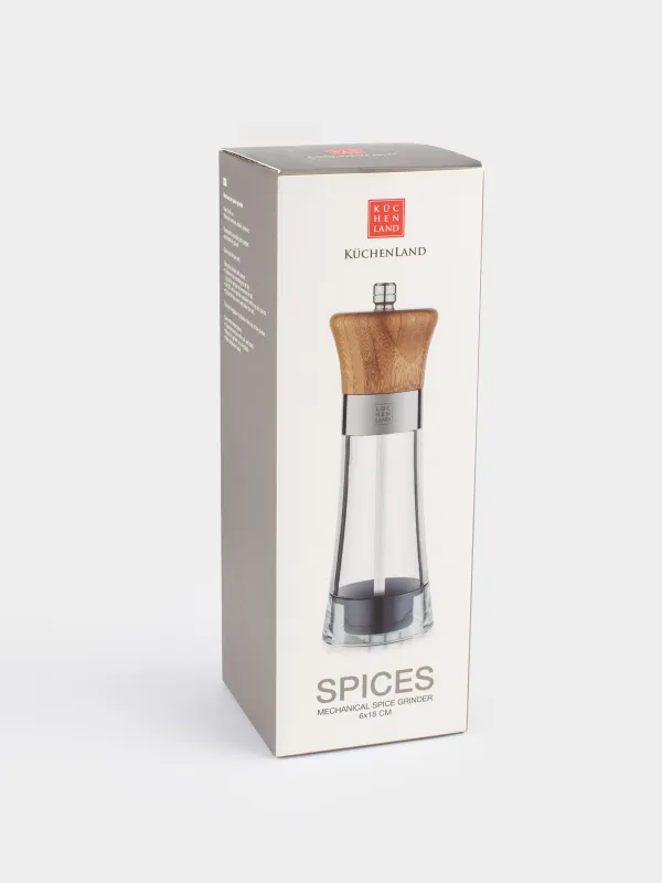 Дәмдеуіш диірмені, 18 см, механикалық, бамбук/акрил, Seasoning W, image-3