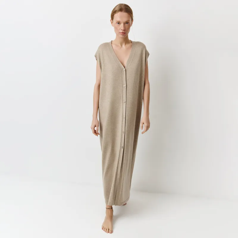 Әйелдер кардиганы, ұзын, өлшемі L, полиамид/полиэстер/акрил К, сарғылт-қоңыр, Agueda