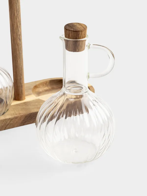 Набор для масла и уксуса, 300 мл, 2 шт, на подставке, стекло/дерево, Noble tree, image-3