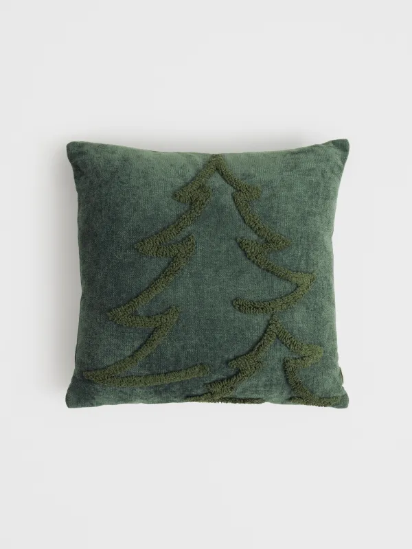 Подушка декоративная, 45х45 см, шенилл, темно-зеленая, Ель, Chenill, image-0
