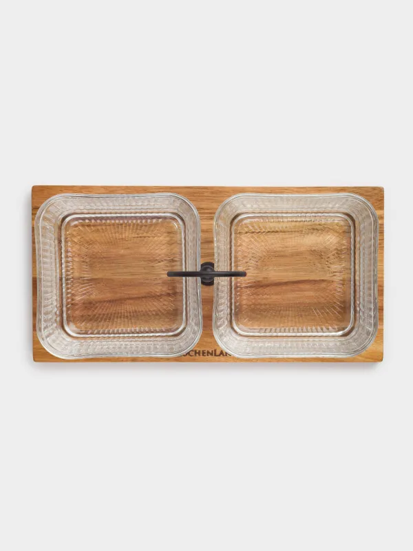 Набор для закусок, 2 пр, на подставке, с ручкой, стекло/дерево, черный, Noble tree, image-1