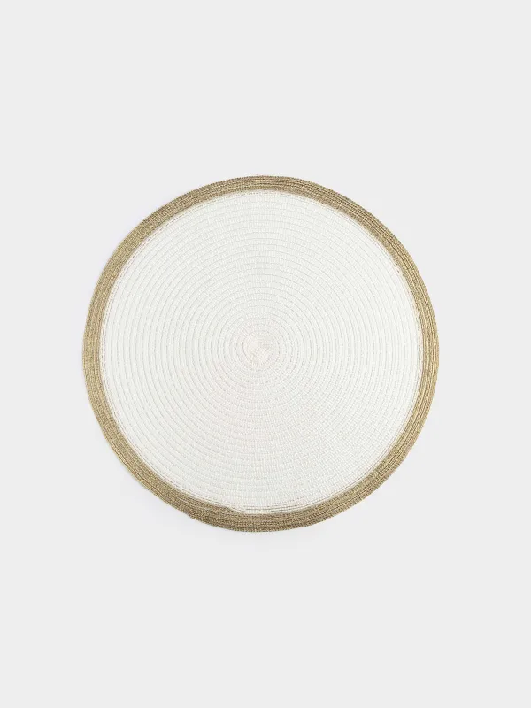 Салфетка под приборы, 38 см, полиэстер, круглая, белая, Золотистая кайма, Rotary rim, image-0