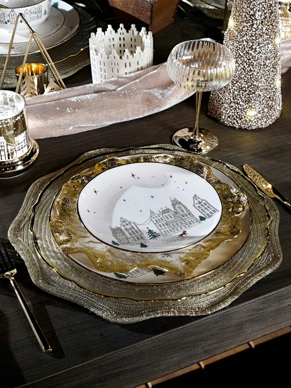 Тарелка закусочная, 20 см, фарфор N, молочно-золотистая, Домики и лошадь, Snow sparks, image-7