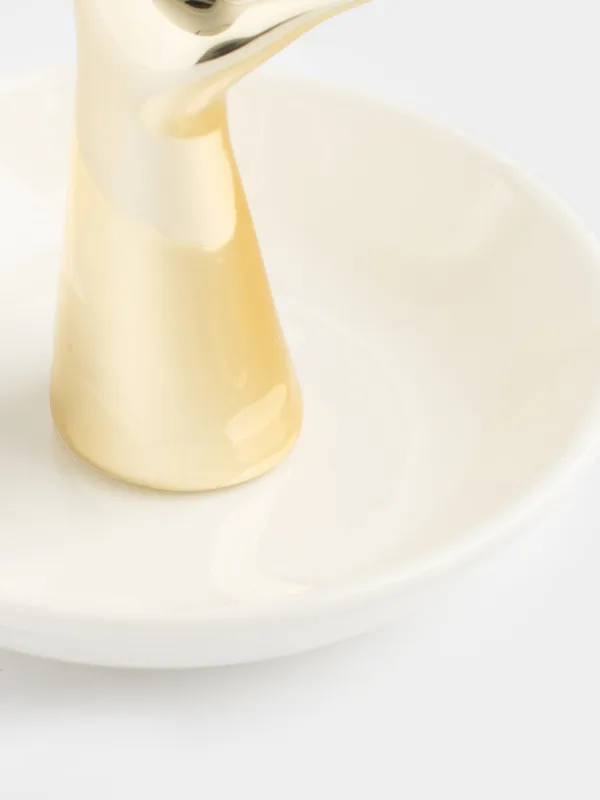 Зергерлік бұйымдар ұстағышы, 10 см, керамика, ақ және алтын, Қол, Hand, image-2