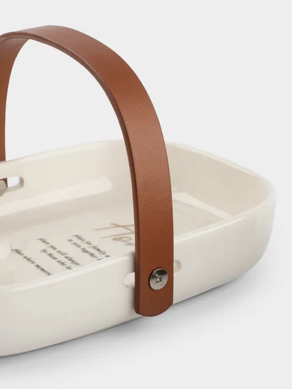 Ыдыс, 20х14 см, тұтқасы бар, керамика/полиуретан, сопақ, ақ, дақты, Speckled font, image-5