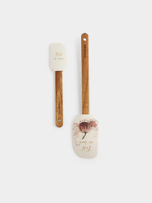 Лопатка-шпатель, 2 шт, силикон/дерево, молочная, Тыква и листья, Forest symphony, image-1