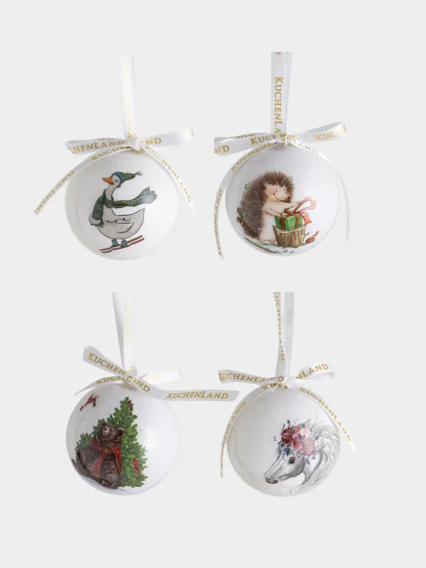 Шырша ойыншықтарының жинағы, 5 см, 4 дана, пенопласт, Шар, Қаз/Жылқы/Қонжық/Кірпі, Ball print, image-0