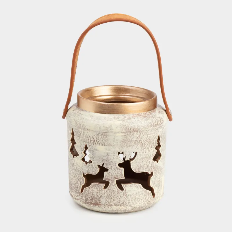 Шам ұстағыш, 13 см, шай шамына арналған, тұтқасы бар, фарфор P, таупе, Бұғы, Woodland story