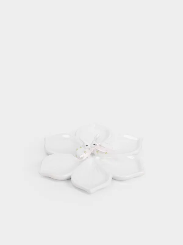 Блюдо, 23 см, керамика D, молочное, Кролики на цветке, Rabbit bloome, image-0