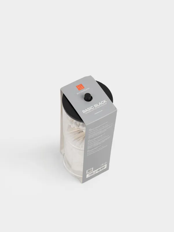 Мақта жастықшалары/таяқшалары бар контейнер, 7х18 см, 2 бөлік, пластик, Basic black, image-4