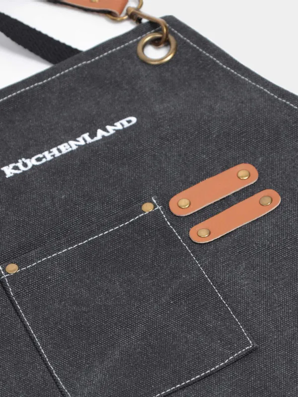 Алжапқыш, 58х78 см, қалталары бар, брезент / жасанды былғары, қара, барбекю, image-1