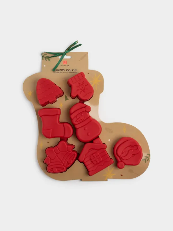 Форма для выпечки кексов, 28х24 см, 7 отд, силикон, красная, Сапожок, Bakery color, image-6