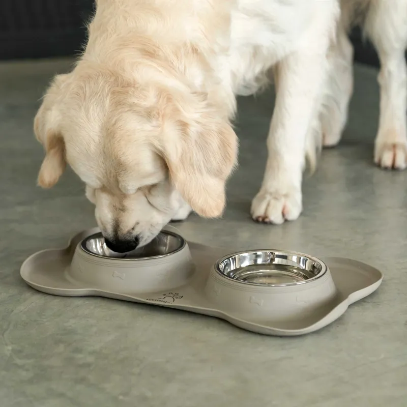 Миска для животных, 46х27 см, 375 мл, двойная, на подставке, сталь/резина, серая, Favorite pet, image-4