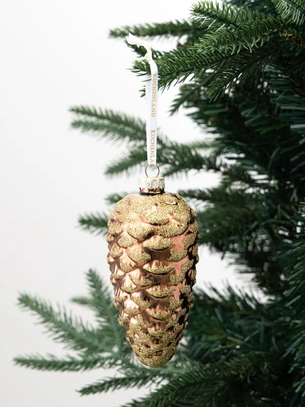 Игрушка елочная, 12 см, стекло, с блестками, коричневая, Шишка, Pine christmas, image-2