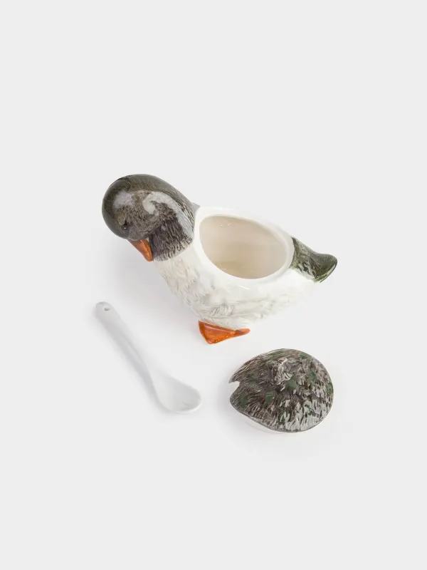 Қант ыдысы, 10 см, 220 мл, қасықпен, керамика, Үйрек, Duck, image-4