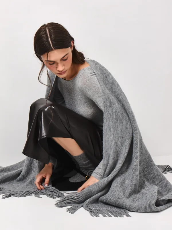 Пончо, 138х147 см, жиегі бар, акрил, сұр, Poncho, image-6