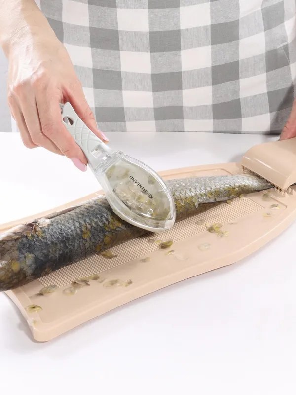 Балық тазартқыш пышақ, 16 см, контейнері бар, пластик, сұр, балық, көмекші, image-7