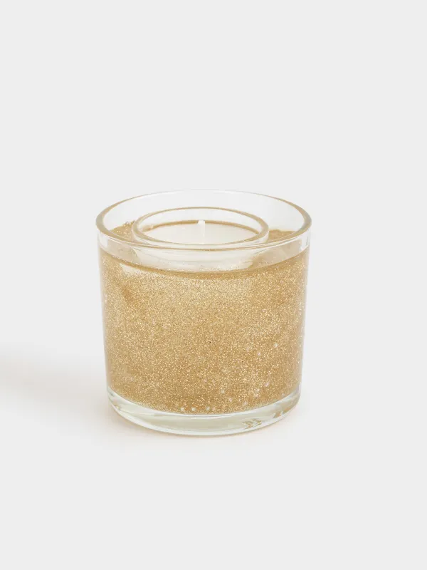 Шам, 8 см, шам ұстағышта, жылтырақтары бар, шыны, алтын, Інжу тастары, Sparkle, image-0