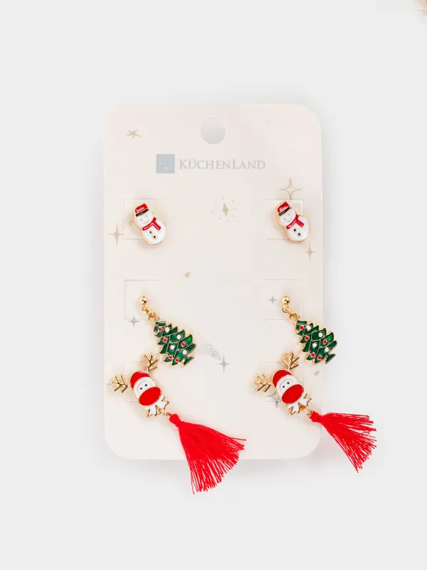 Пуссет сырғалары, 1/2/4 см, 6 дана, металл, алтын, Аққала/Шырша/Бұғы, Jewelry christmas, image-2