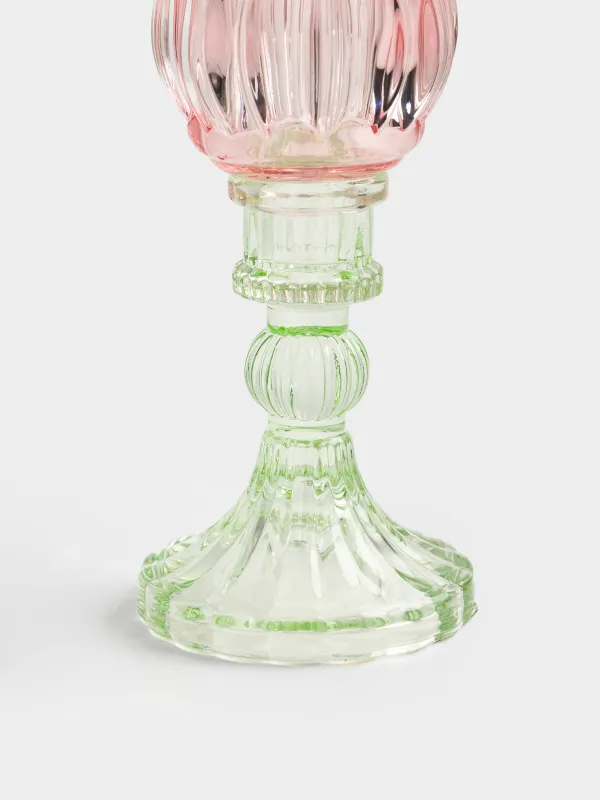 Подсвечник, 17 см, для чайной свечи, на ножке, стекло Р, зеленая ножка, Тюльпан, Fleur color, image-3