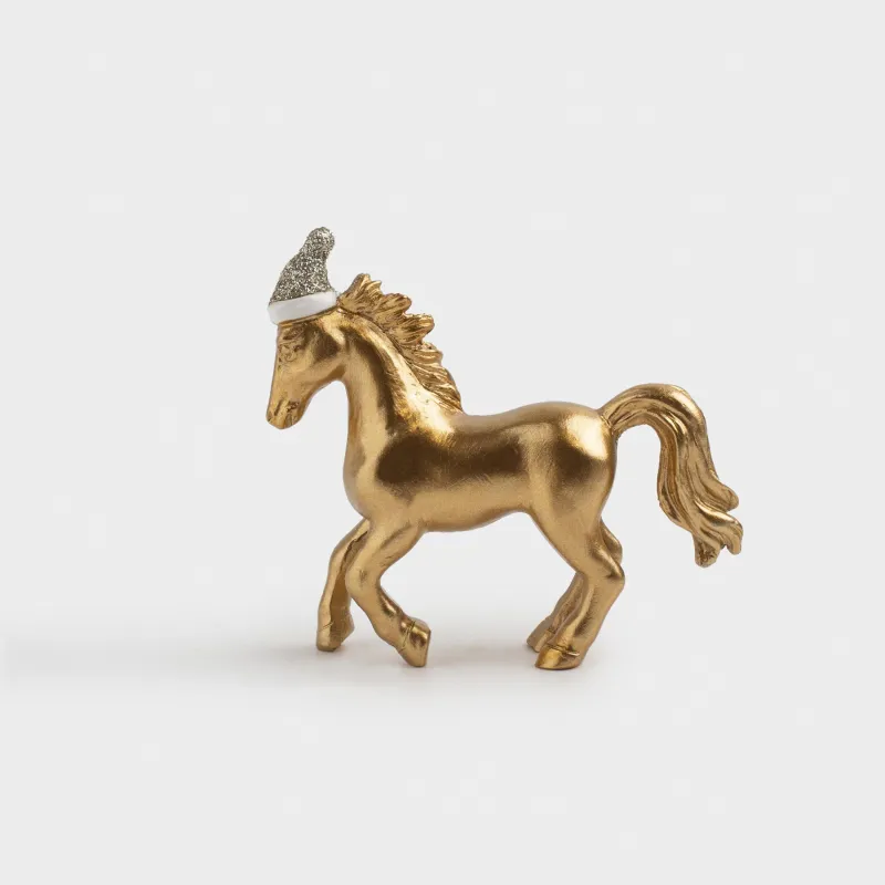 Мүсінше, 8 см, полирезин, алтын, Қалпақ киген жылқы, Horse gold