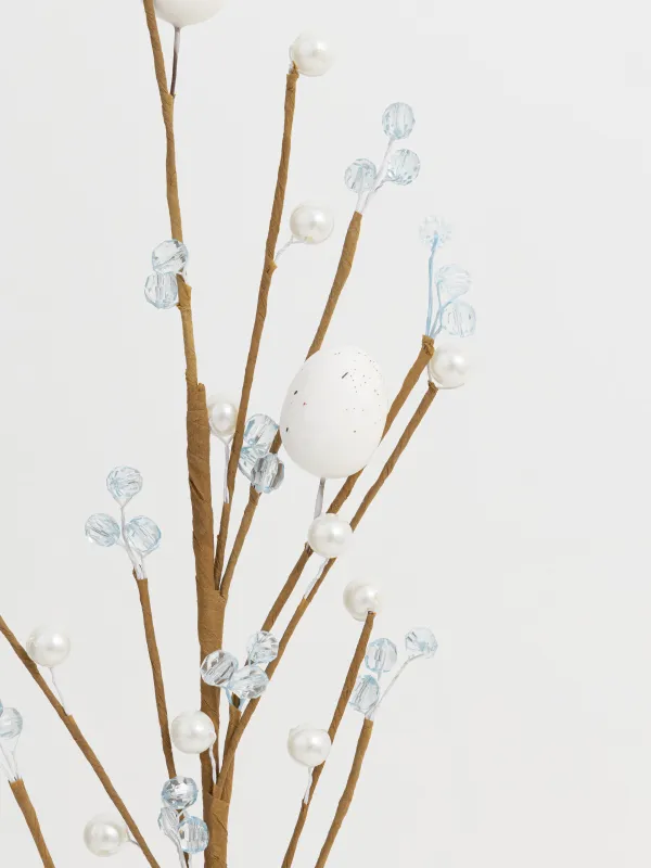 Ветка декоративная, 60 см, Бусины и пасхальные яйца, White Easter decor, image-1